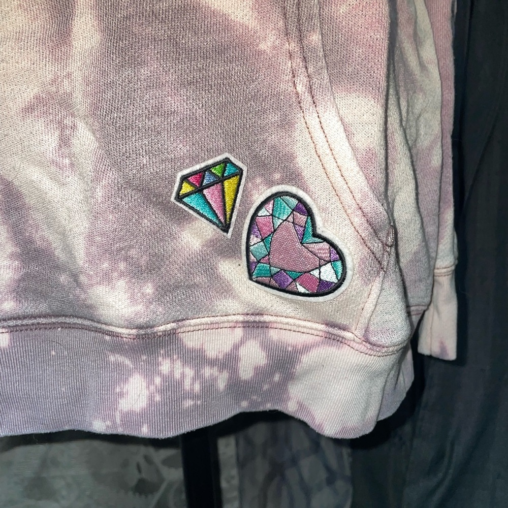 Handmade Purple bleach Tie-Dye Hoodie with embroidered patches Crystal Design - Picture 2 of 9